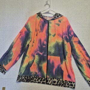 Vanilla Bay Tie Dye Leopard Zip-Up Hoodie Y2K 90s Skater Art Graffiti Sz 2X